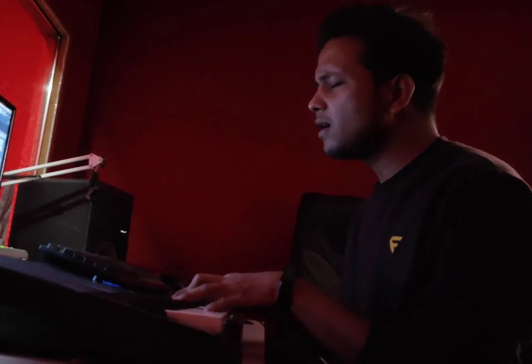 Recording a song at the Redpoint studio